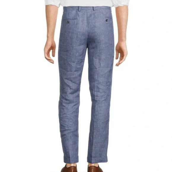 BAIRD McNUTT Linen Pants Mens 40 x 36 Blue Murano Alex Fit Flat Front Slim Fit - Picture 2 of 11
